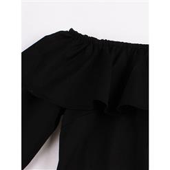 Women's Retro Vintage Black Off Shoulder Flounce Top Cherry Print Swing Dress N14247