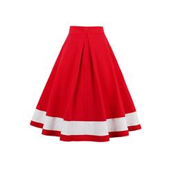 Hot Sale Red High-waist Swing Midi Women's Skirt N14252