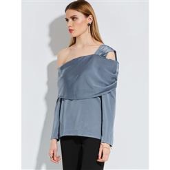Fashion One Shoulder Plain Long Sleeve Blouse Top N14255