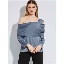 Fashion One Shoulder Plain Long Sleeve Blouse Top N14255