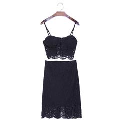 Charming Women's Lace Straps Short Tank Top with Knee Length Skirt Set N14264