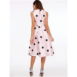 Cute Pink  Polka Dots Sleeveless Women's Midi Dress  N14272