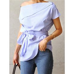 Women's Azure One Shoulder Bow Casual Blouse Top N14273