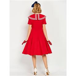Fashion Women's Red Crew Neck Short Sleeve Swing Dress N14277