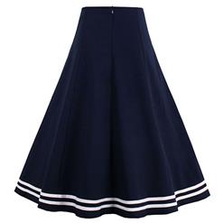 Preppy Style Dark Bule High Waist Button Women's Skirt N14284