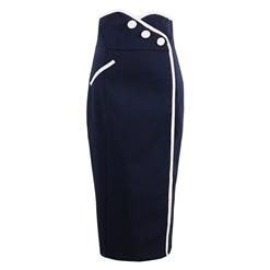 Preppy Style Dark Bule High Waist Package Hip Women's Bodycon Skirt N14285