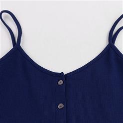 Charming Women's Spaghetti Strap Button Up Bodycon Mini Dresses N14288