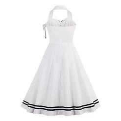 Sexy Women's White Halter Lace Up Vintage Swing Dress N14290