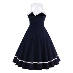 Sexy Women's Dark Blue Sweetheart Neckline Halter Vintage Swing Dress N14306