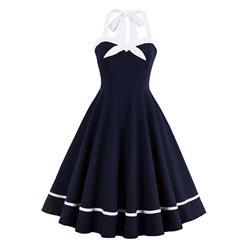 Sexy Women's Dark Blue Sweetheart Neckline Halter Vintage Swing Dress N14306