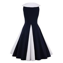 Sexy Women's Dark Blue Round Neck  Sleeveless Vintage Swing Dress N14307