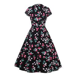 Sexy Women's Cut Out Neck Short Sleeve Floral Print Swing Dress N14316