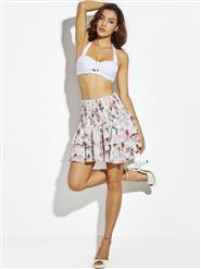 Women's Pretty Floral Print High Waisted Pleated Swing Skirts N14330