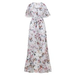 Hot Sale Women's Charming Floral Print Sleeve Irregular Hem Maxi Dresses N14334
