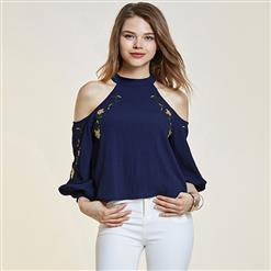 Blouses, Off Shoulder Blouses, Embroidery Shirt, Crop Tops, Stand Collar Blouses, Sexy Blouse for Women, #N14351
