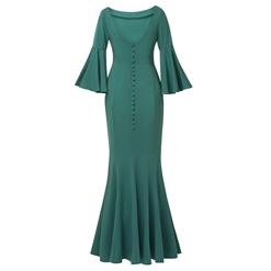 Sexy Round Neck Flounce Flare Sleeve Cocktail Party Fishtail Maxi Dress N14357