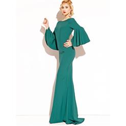 Sexy Round Neck Flounce Flare Sleeve Cocktail Party Fishtail Maxi Dress N14357