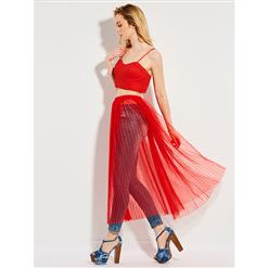 Charming Women's Straps Short Tank Top with See-through Mesh Skirt Set N14366