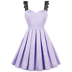 Sexy Women's Purple Sweetheart Neckline Lace Strap Swing Mini Dress N14390