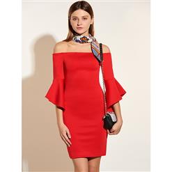 Women's Sexy Flared Half Sleeve Off Shoulder Bodycon Dresses N14393