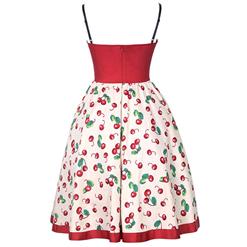 Women's Vintage Floral Print Sweetheart Neckline Spaghetti Strap Swing Midi Dresses N14395