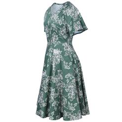 Women's Vintage Flare Short Sleeve Floral Print Swing Midi Dresses N14398