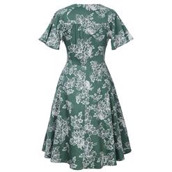 Women's Vintage Flare Short Sleeve Floral Print Swing Midi Dresses N14398