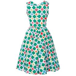 Women's Vintage Sleeveless Floral Print Swing Midi Dresses N14399