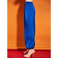 Women's Blue Plain Elastic Wide Leg Knickerbockers N14424
