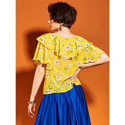 Women's Fashion Round Neck Floral Print Loose Blouses Top N14426