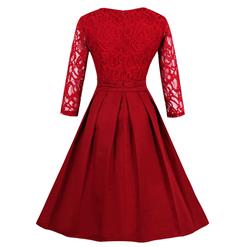 Charming Round Neck 3/4 Sleeves Floral Lace Cocktail Party Swing Dress N14434