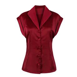 Women's Turn-down Collar Cape Sleeve V Neck Blouse N14437