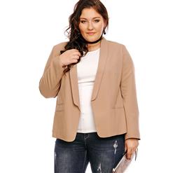 Elegant Women's Plain Apricot Packet Plus Size Overcoat N14463
