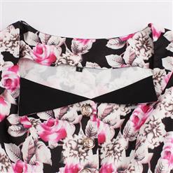 Women's Vintage Cap Sleeve Flower Print Casual Swing Dress N14472