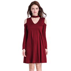 Sexy Mini Dress for Women, Women's Wine Red Mini Dress, Sexy Cold Shoulder Dress, Hot Summer Casual Dress, Women's T-shirt Dress, #N14498