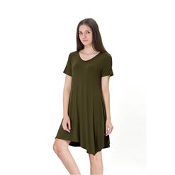 Women's V Neck Short Sleeve Loose Irregular T-shirt Dress N14503