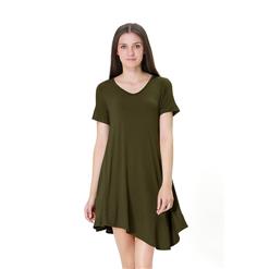 Women's V Neck Short Sleeve Loose Irregular T-shirt Dress N14503