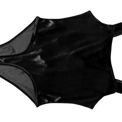Sexy Gothic Black Velvet Deep V Lace-Up High-cut Bodysuit N14506