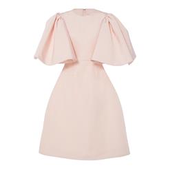 Women's Elegant Pink Round Neck Half Puff Sleeve Mini Dress N14514