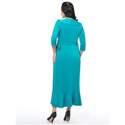 Sexy Solid Color Deep V Neck 3/4 length Sleeve Falbala Plus Size Maxi Dress N14547