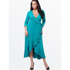 Evening Party Dress, Fishtail Maxi Dress, Fashion Green Dress, Hot Sale Long Sleeve Dress, Plus Size Party Dress, #N14547