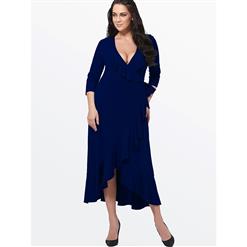 Evening Party Dress, Fishtail Maxi Dress, Fashion Blue Dress, Hot Sale Long Sleeve Dress, Plus Size Party Dress, #N14549