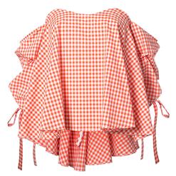 Women's Sexy Sweetheart Neck Half Sleeve Checked Blouse N14632
