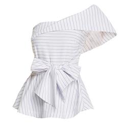 One Shoulder Blouse, Waist Bow Striped Shirt, Sexy Women's Blouse,  Oblique Collar Blouse Top, Sexy Blouse for Women, #N14633