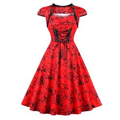 Women's Vintage Sweetheart Neck Cap Sleeves Floral Print Pinup Swing Dress N14641