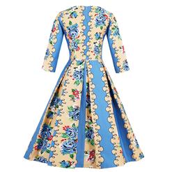 Women's 50s Vintage Floral Print 3/4 Length Sleeve Retro Party Cocktail Swing Dress N14647