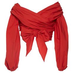Red Crop Top, Waist Bow Blouses, Sexy Women's Blouse,  Red Blouse Top, Sexy Blouse for Women, Lantern Sleeve Crop Top, #N14650