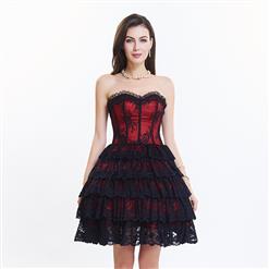 Victorian Elegant Sweetheart Neck Strapless Lace Overlay A-line Corset Dresses N14687