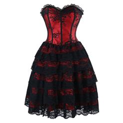 Victorian Elegant Sweetheart Neck Strapless Lace Overlay A-line Corset Dresses N14687