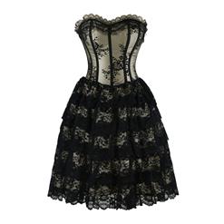 Victorian Elegant Sweetheart Neck Strapless Lace Overlay A-line Corset Dresses N14692